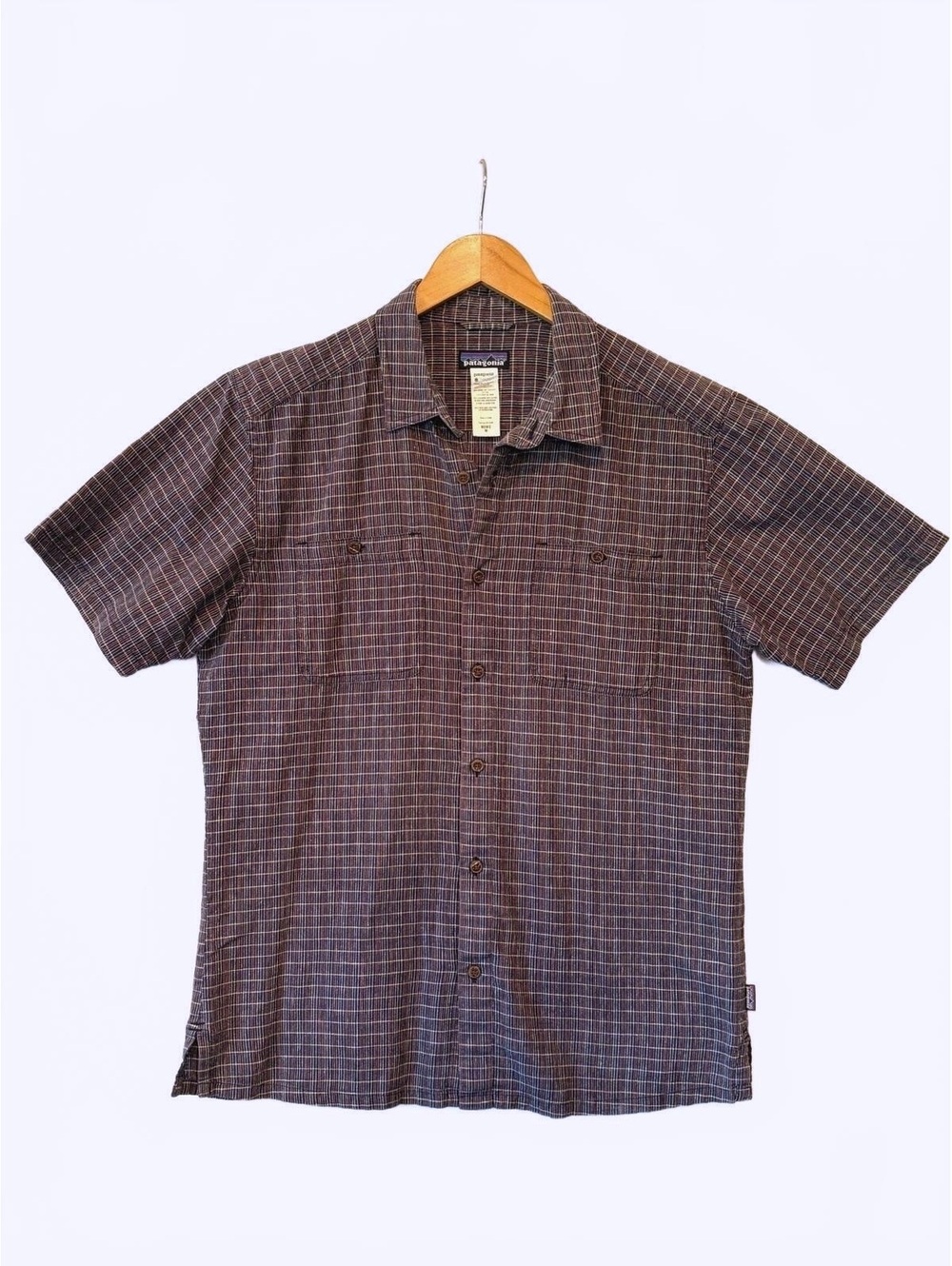 Patagonia Back Step Shirt Mens M Hemp Organic Cotton Plaid Short Sleeveless